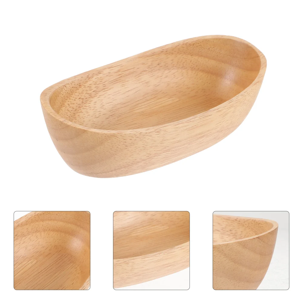 Natural Wood Bowl Boat Shaped Wooden Fruit Storage Bowl Snack Serving Bowl