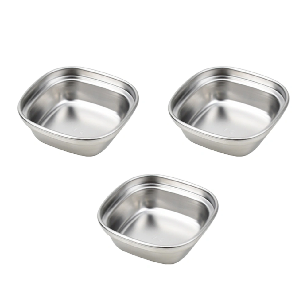 3pcs Creative Hot Pot Dipping Bowl Stainless Steel Sauce Dish Seasoning Dish Saucer Appetizer Plates for Home Restaurant (1 Grid)