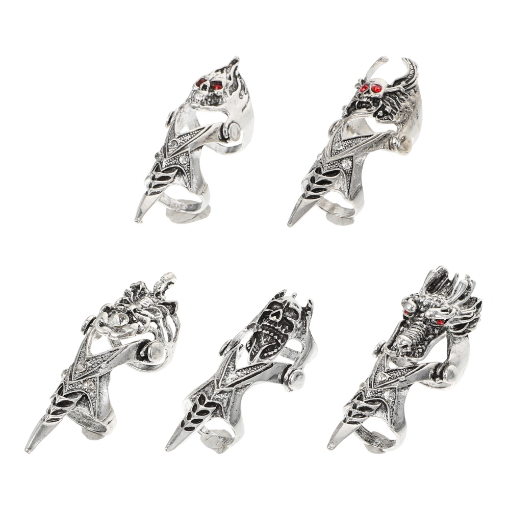 5Pcs Unique Skull Finger Ring Creative Ring Decoration Chic Halloween Gift Mixed Style