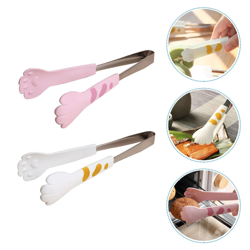 2Pcs Stainless Steel Food Tongs Bread Dessert Barbecue Tongs (Assorted Color)