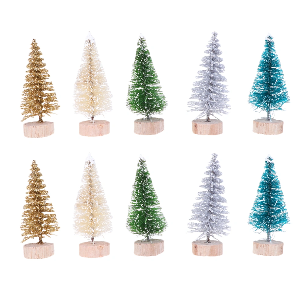 60 Pcs Artificial Mini Christmas Trees Colorful Tabletop Christmas Trees Fake Snow Frost Trees with with Wood Base for Christmas Crafting Home Party Decoration