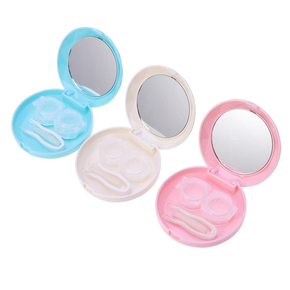 3pcs Mini Travel Simple Lens Case Box Container Holder with Mirror for Storage Lens