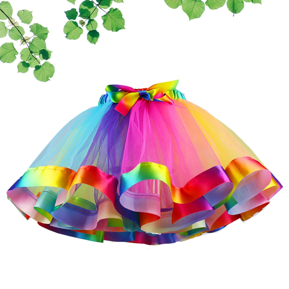 Rainbow Tulle Skirt Tutu Skirt Performence Skirt Dress Color Gradien Dress for Woman Girls (Size S)