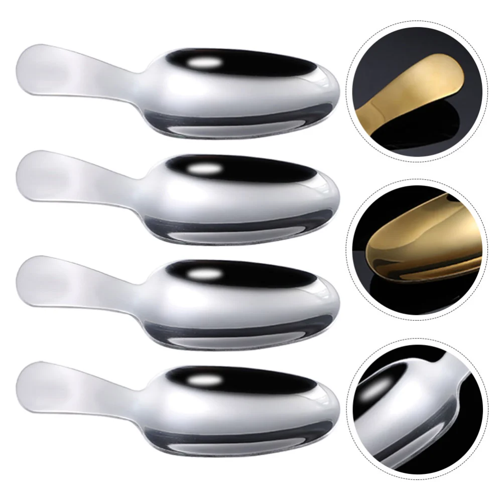 4Pcs Stainless Steel Tea Scoop Short Handle Dessert Spoon Ice Cream Scoop Household Tea Scoop