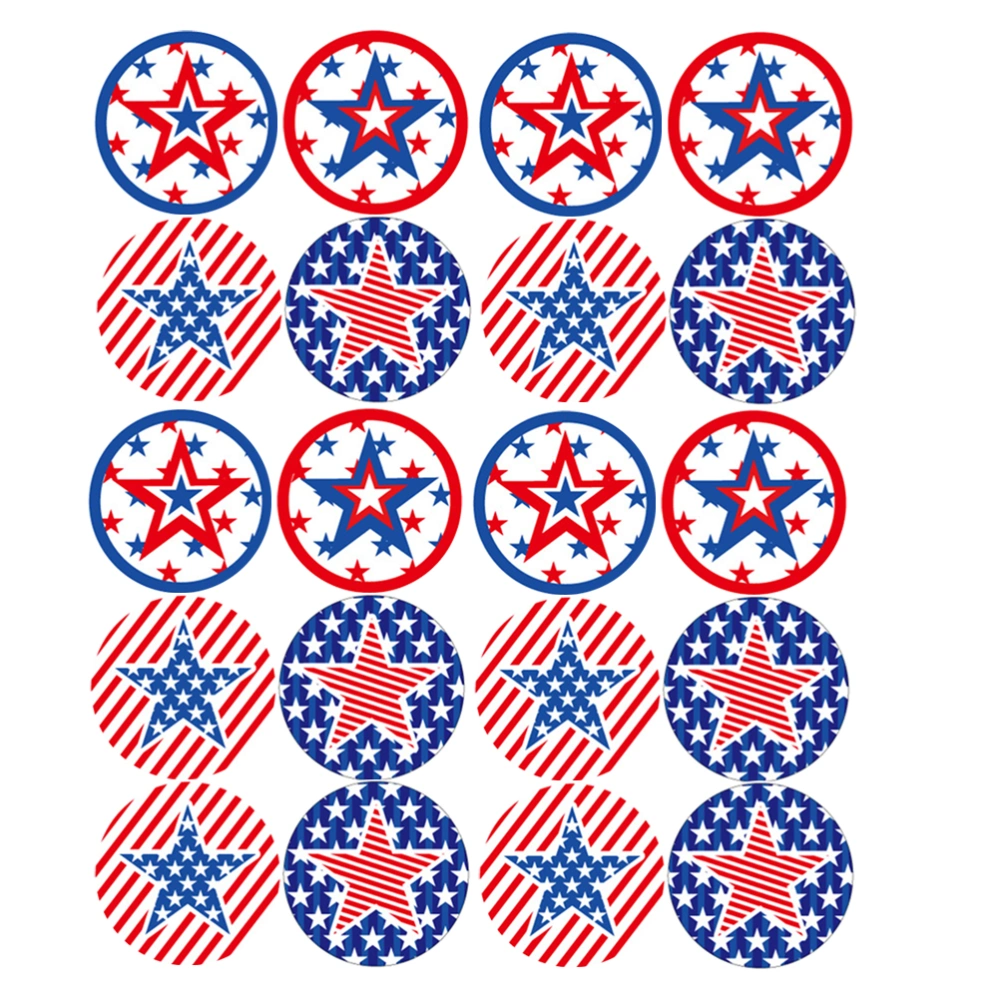 500pcs Colorful Sealing Label Self-Adhesive Round Shape Star Design Stickers DIY Bag Decor Sticker Gift Favor Packing Decals for American Independence Day