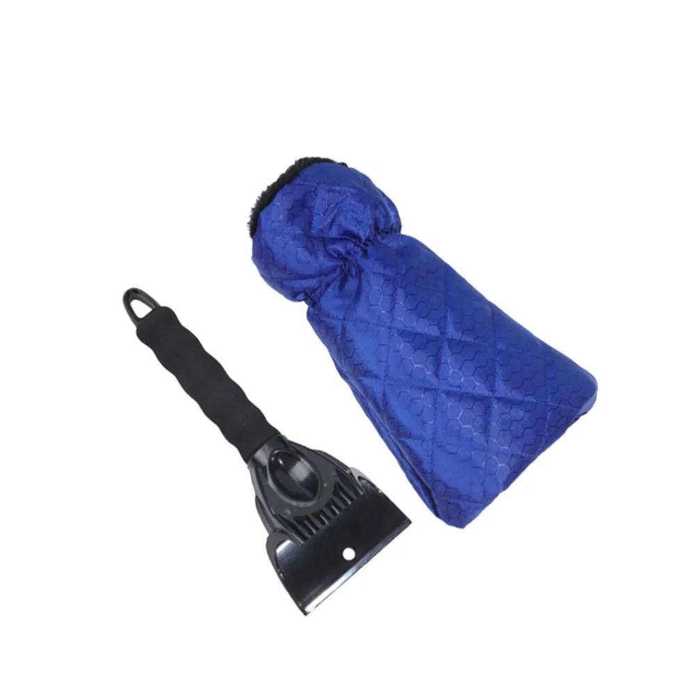 Thickened Thermal Car De-icing Spatula Plastic Ice Shovel for Vehicles (Black Gloves + Blue Shovel)