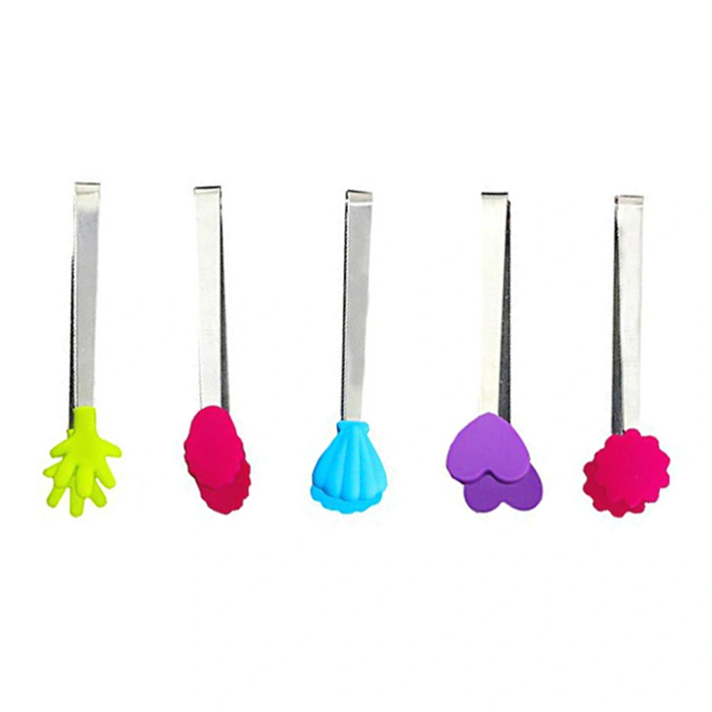 5PCS Kitchen Tools Clips Mini Silicone Baking Tongs Ice Tongs Food Tongs Sugar Tongs Kitchen Gadgets (Random Color)