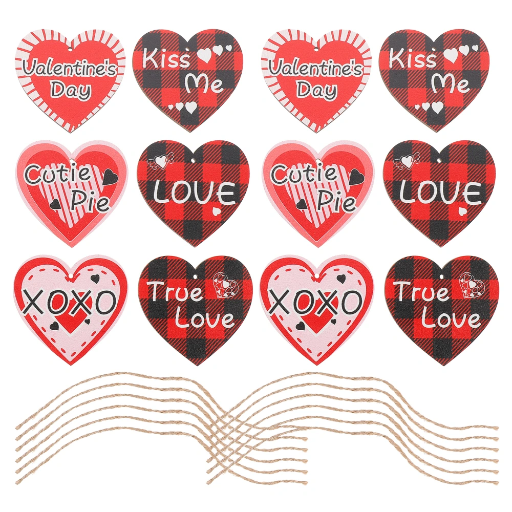 12pcs Door Hanging Slices Heart-shaped Wooden Pieces Hanging Wooden Pendant