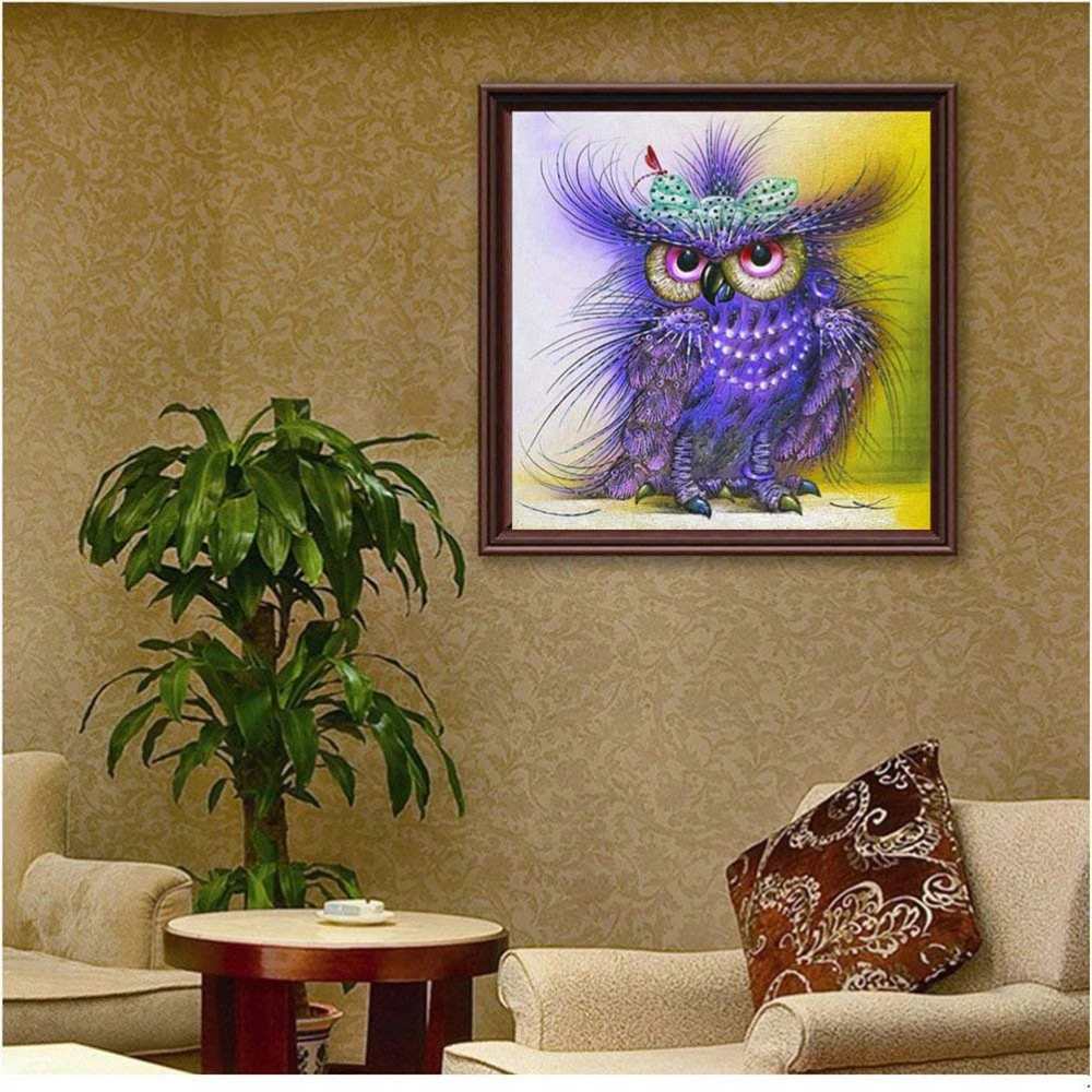 5D DIY Unframed Diamond Embroidery Painting of Purple Owl Handmade Cross Stitch Printing Craftwrok