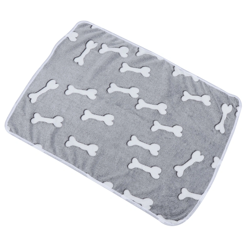 Cartoon Bone Pattern Dog Blanket Thicken Warm Cushion Pet Mat Adorable Blanket for Pet Dog Cat Size M Grey