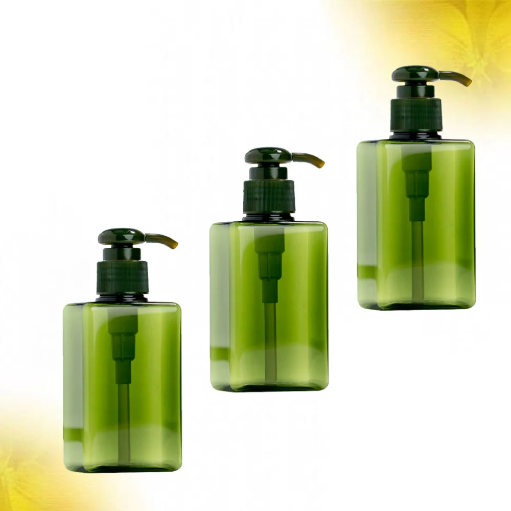 3pcs Plastic Shampoo Bottle Subpackage Lotion Bottle Squared Press Shower Gel Bottle (Green)