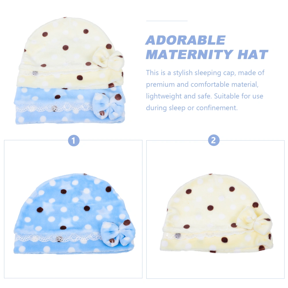 2Pcs Adorable Maternity Hat Household Confinement Hat Woman Flannel Sleep Hat