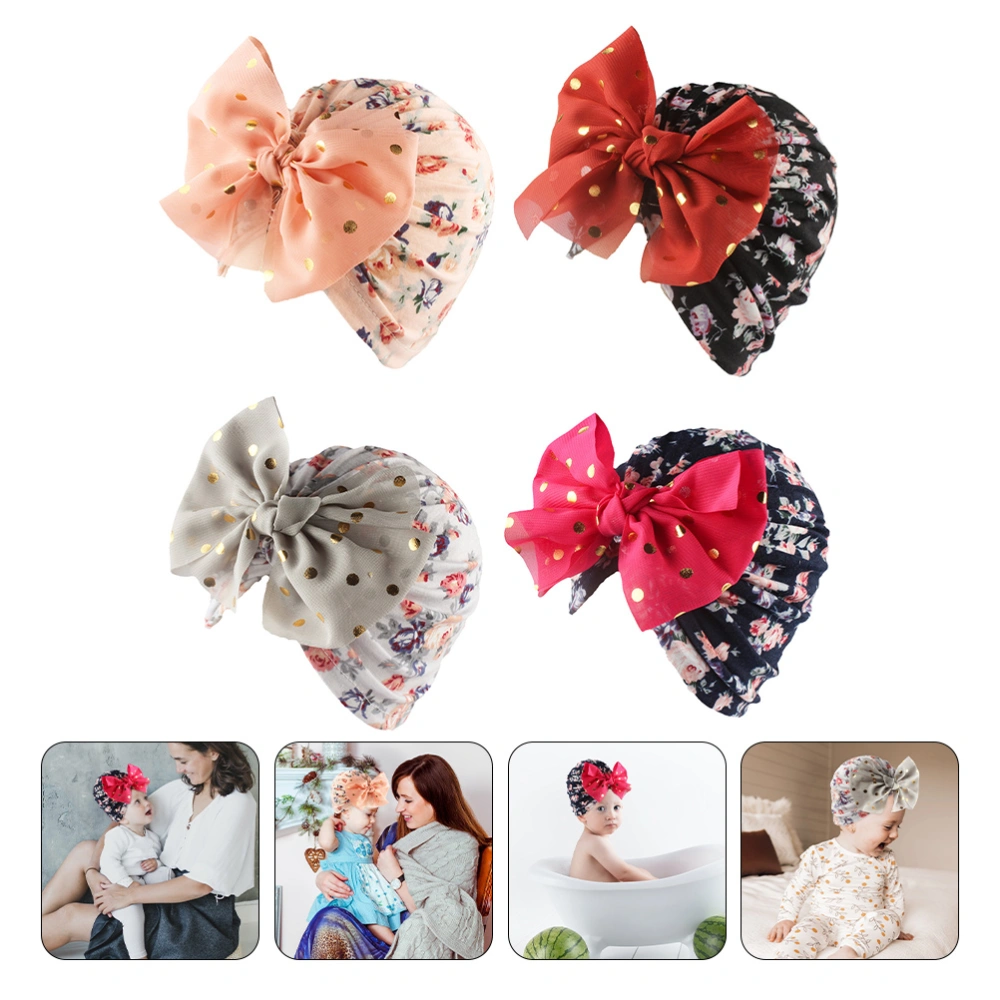 4pcs Gilding Bowknot Baby Hats Newborn Earmuffs Hats Chic Infant Turbans