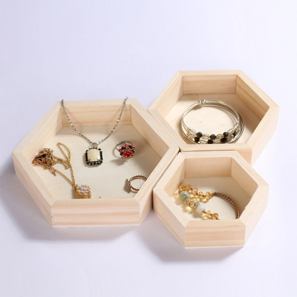 Wood Bracelet Storage Decor Plate Hexagon Display Organizer Necklace Dish Tray Dresser Ornament for Earring Ring Jewelry -Size L