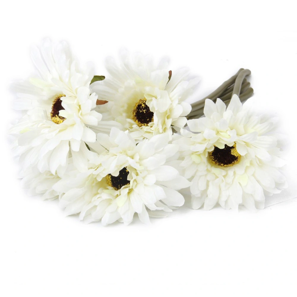 5pcs Artificial Gerbera Daisy Flower for Wedding Home Decoration (White)