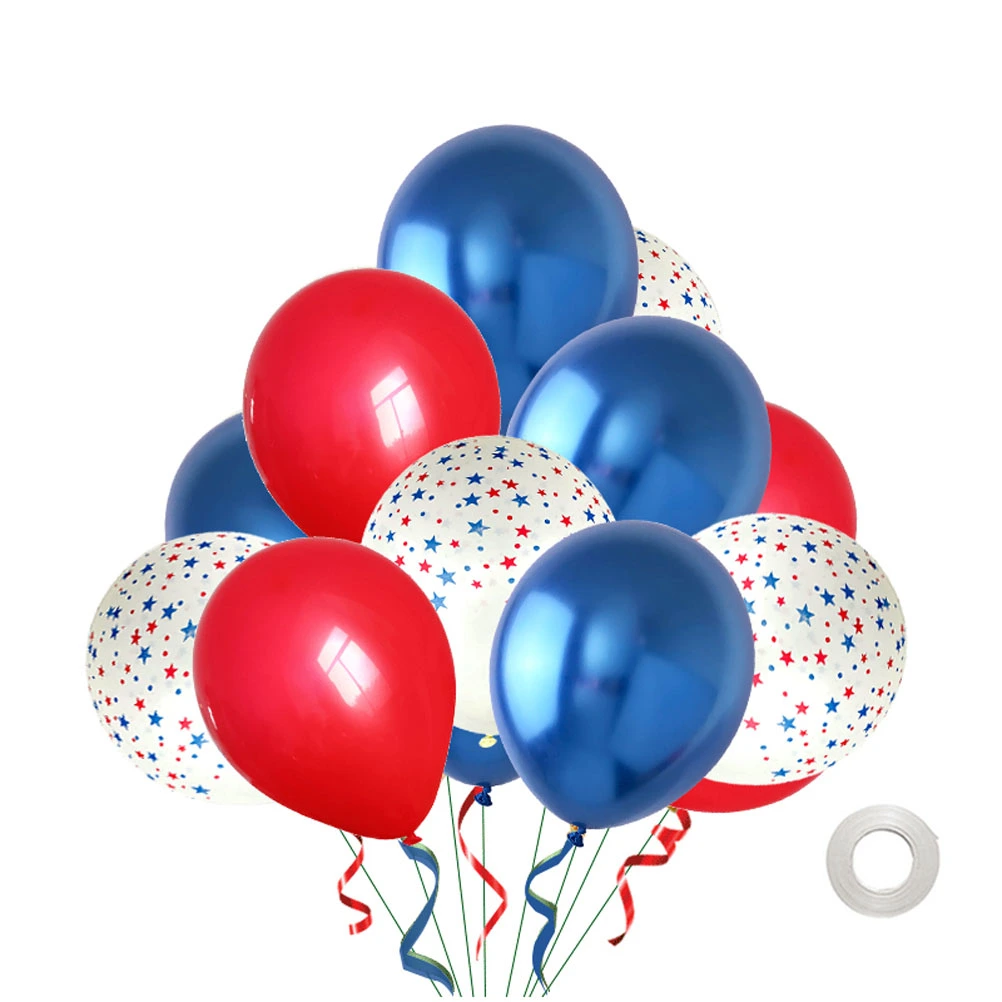 30 Pcs 12 Inches Printed American Independence Day Party Balloons Decorations Set (10 Pcs Red + 10 Pcs Blue + 10 Pcs Printed)