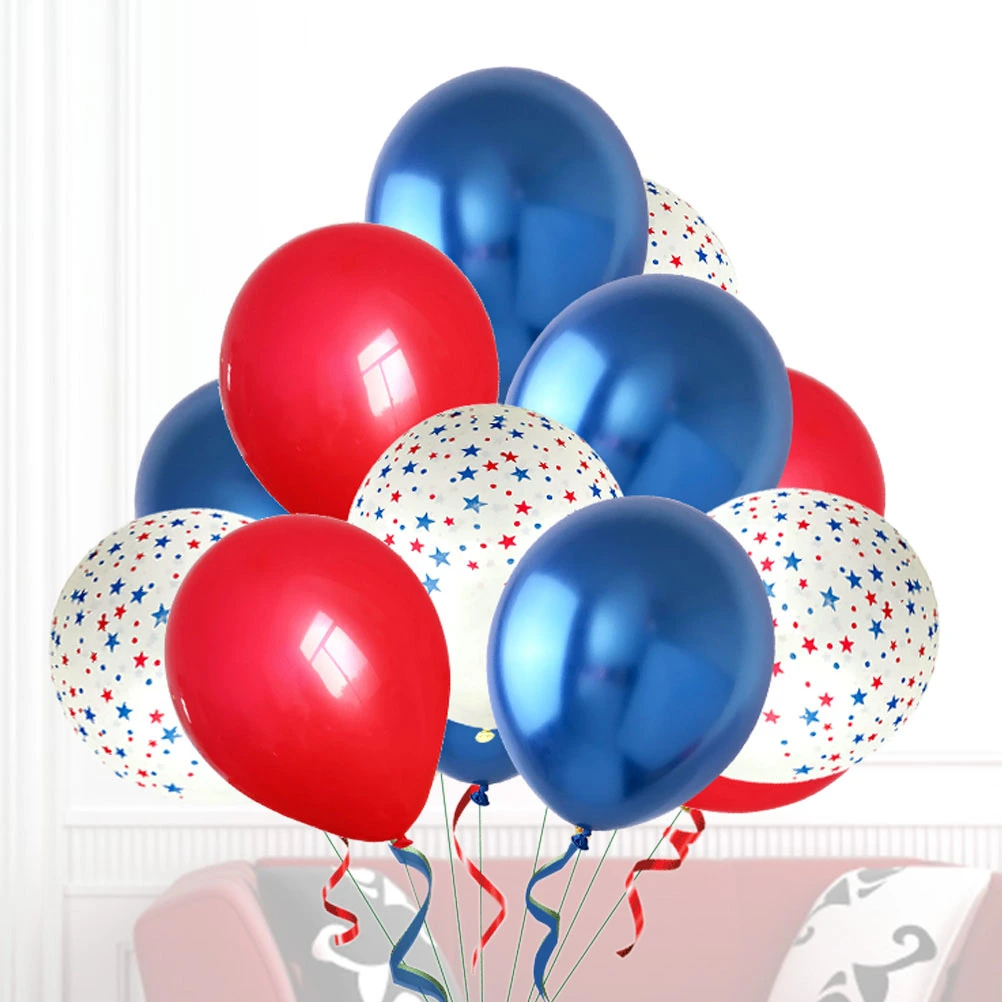 30 Pcs 12 Inches Printed American Independence Day Party Balloons Decorations Set (10 Pcs Red + 10 Pcs Blue + 10 Pcs Printed)