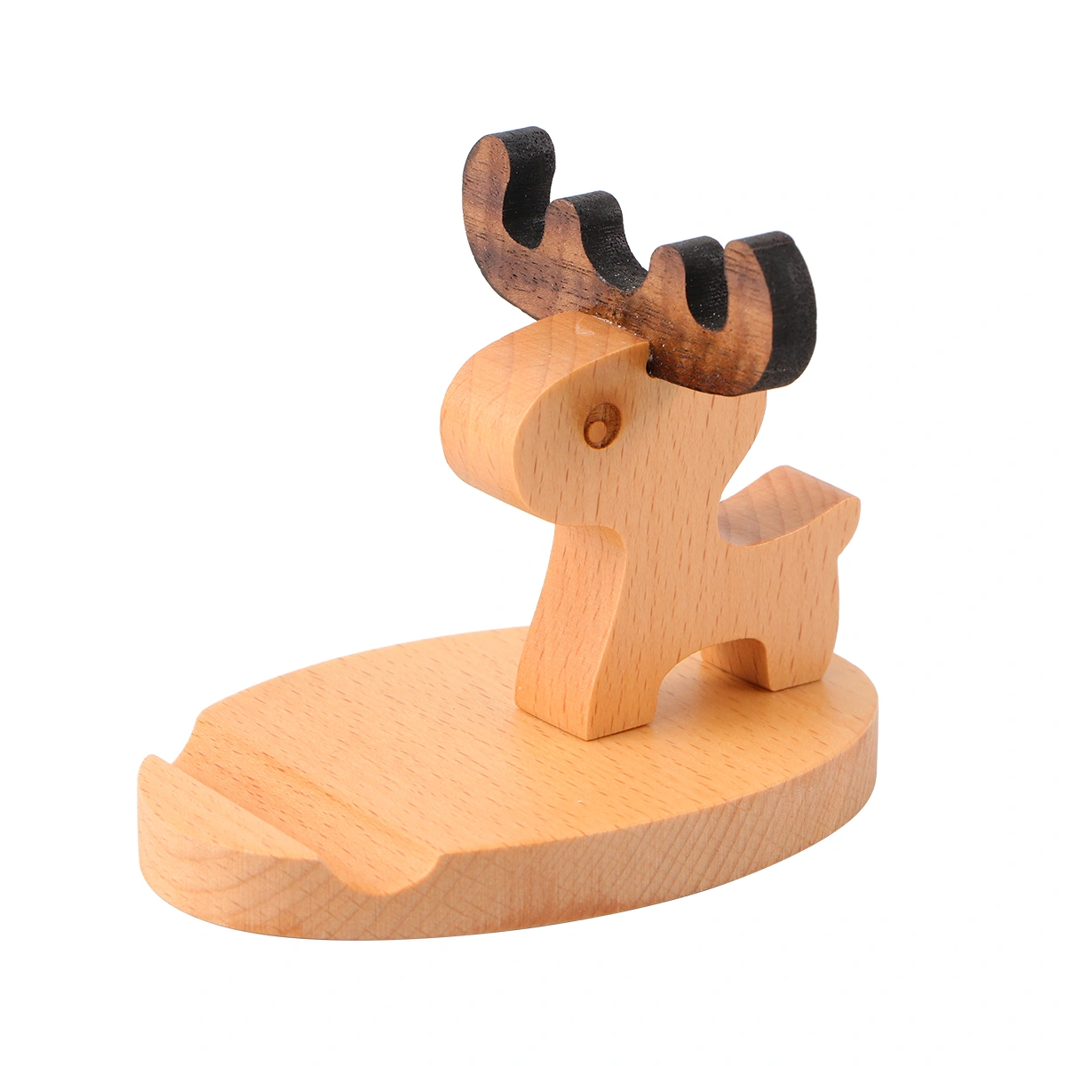Creative Phone Holder Deer Shape Decorative Desktop Cell Phone Stand Solid Wood Table Portable Smartphone Holder (Pattern A Deer Shape)