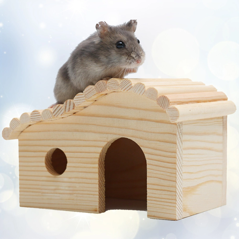 Wooden Hut Moveable Play House Nest Habitat for Hamster Pet Mice Small Animal(As Shown)