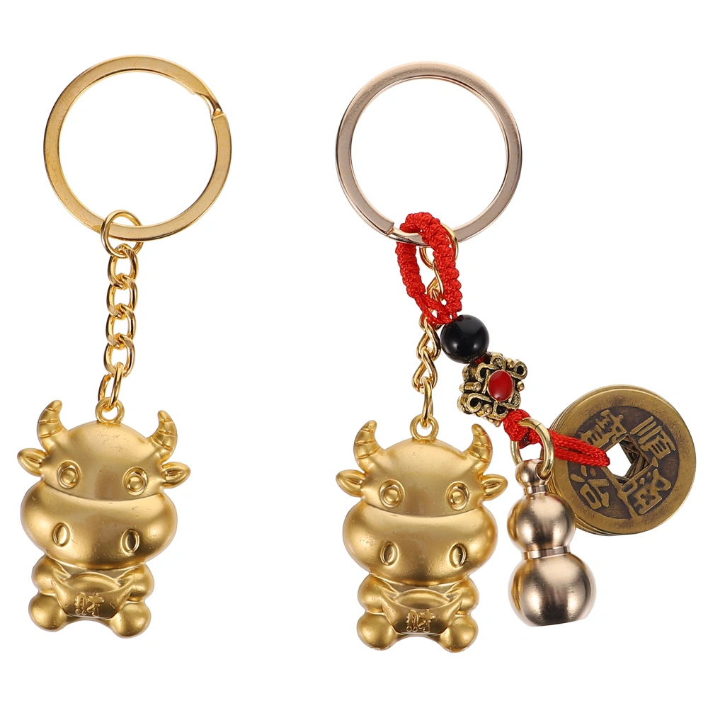 2Pcs Year of Ox Keychain Pendant  Wealth Cattle Ornament Car Key Holder