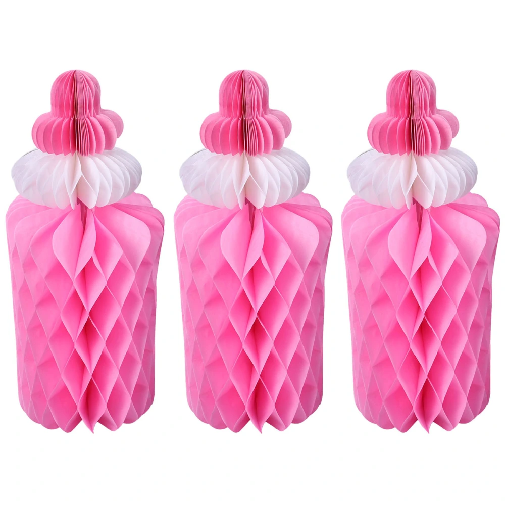 3pcs Milk Bottle Tissue Paper Honeycomb Balls Birthday Decoration for Kids Children (Pink)