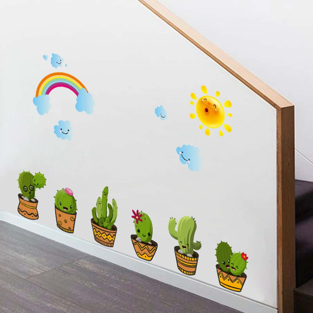 Creative Cactus Flower Pot Wall Stickers for Living Room Bed Decoration Home Decals DIY Plant Mural Art