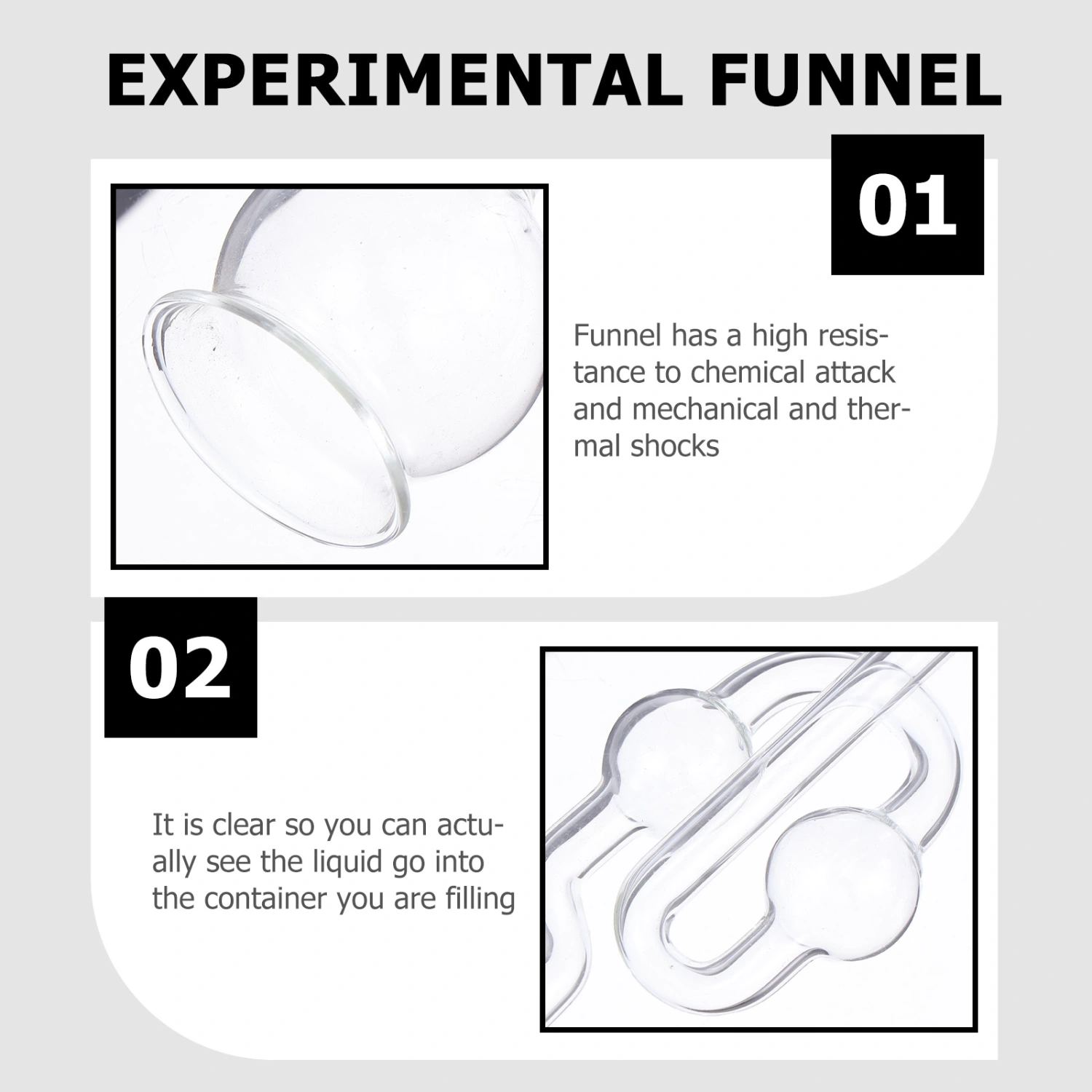 2pcs  Transparent Funnel Glass Safety Funnel Scientific Long Funnel for School