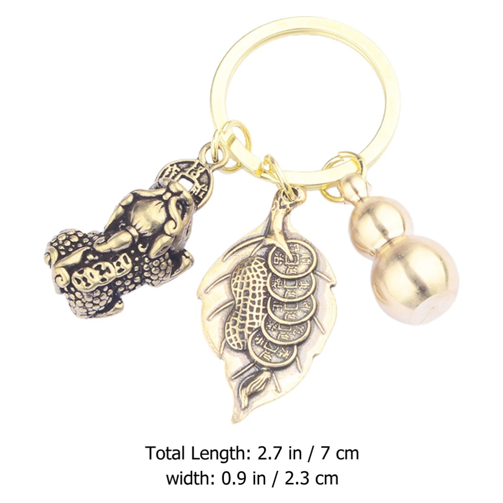 2Pcs Leaf Gourd Pixiu Keychain Creative Brass Key Pendant Birthday Gift Golden