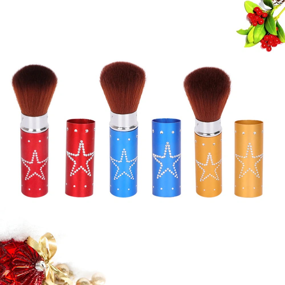 3pcs Retractable Makeup Brushes Loose Powder Brush Blush Brushes for Women (Random Color)