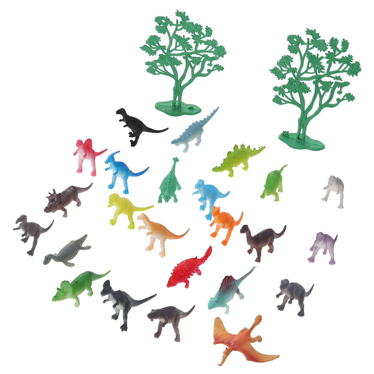 26pcs Mini Simulation Dinosaur Model Bagged Dinosaur Toy Set Plastic Small Dinosaur Children's Toy(24 Small Dinosaurs + 2 Trees)