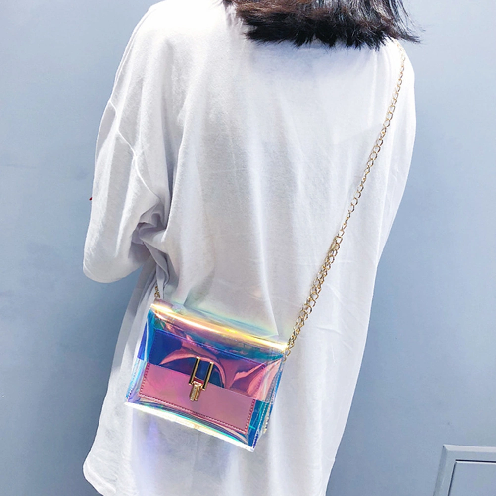 Women Transparent Handbag Colorful Chain Bags Rainbow   Purses Clear Jelly Mini Bag (Pink)