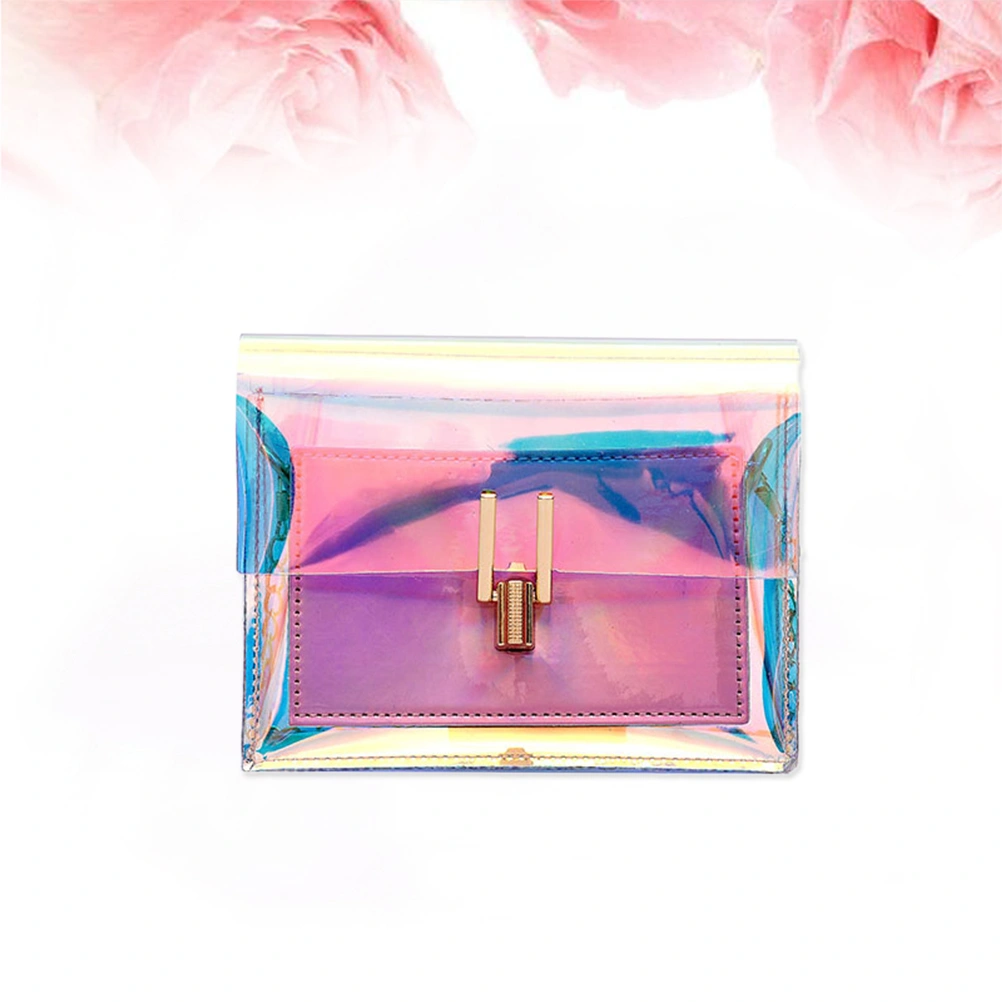 Women Transparent Handbag Colorful Chain Bags Rainbow   Purses Clear Jelly Mini Bag (Pink)
