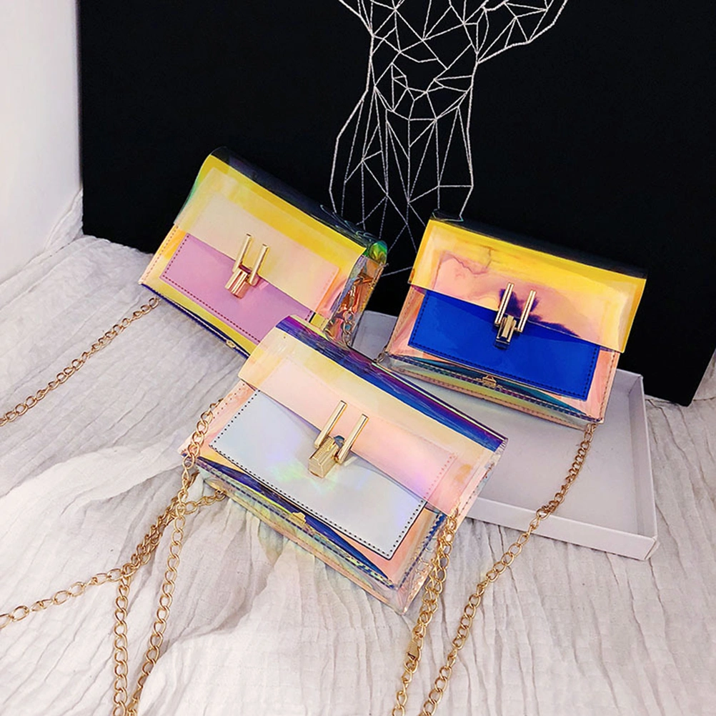 Women Transparent Handbag Colorful Chain Bags Rainbow   Purses Clear Jelly Mini Bag (Pink)