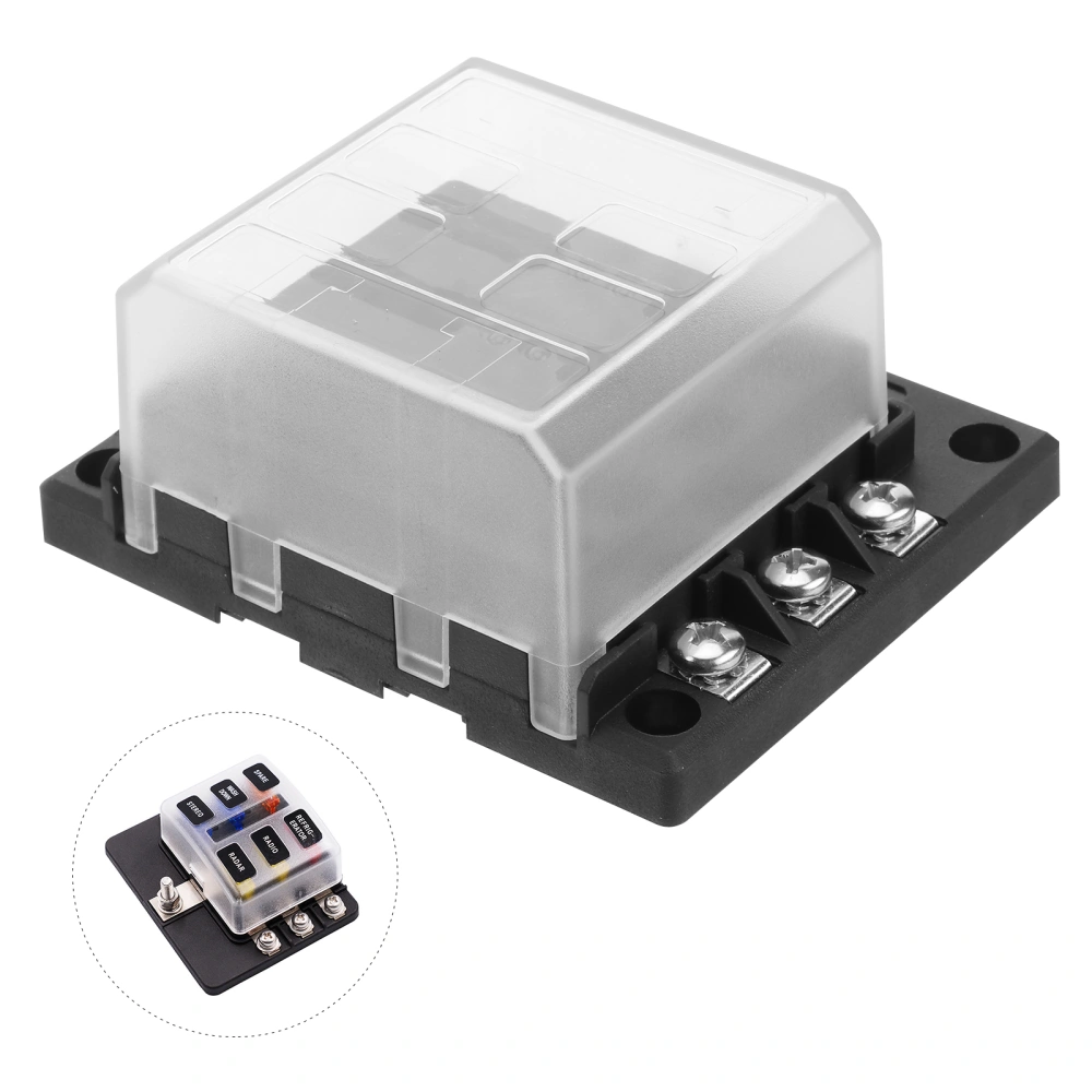 Fuse Box Holder with LED Warning Indicator 6 Ways Damp-Proof Cover Fuse Block for Car (Screw Terminal)(Black)