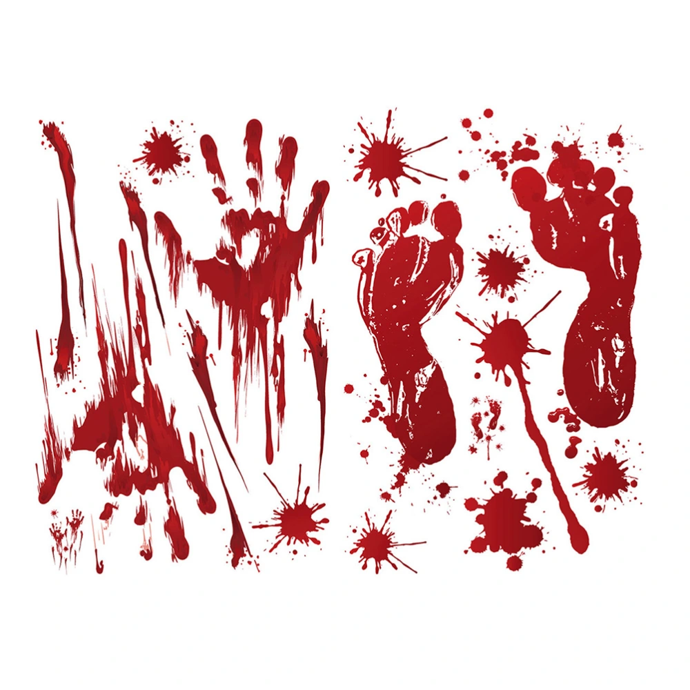 2 Pcs Red Graphic Bloody Sticker Splatter Fingerprints Footprints for Halloween Costume Decor Decal Sticker (Blood Handprint + Footprint)