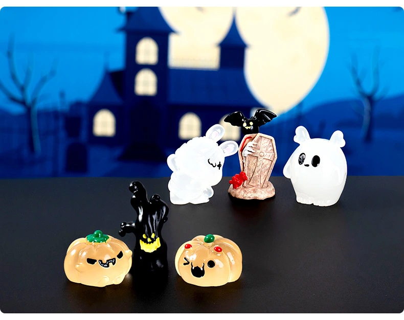 9pcs Halloween Scene Layout Mini Props Halloween Elements Resin Micro Adornments