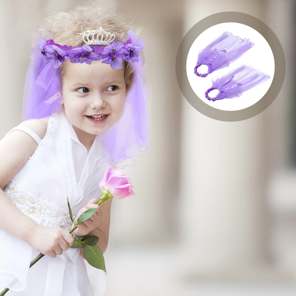 2pcs Veil Flower Headpieces Headbands with Veil Wreaths Child Hair Accessories