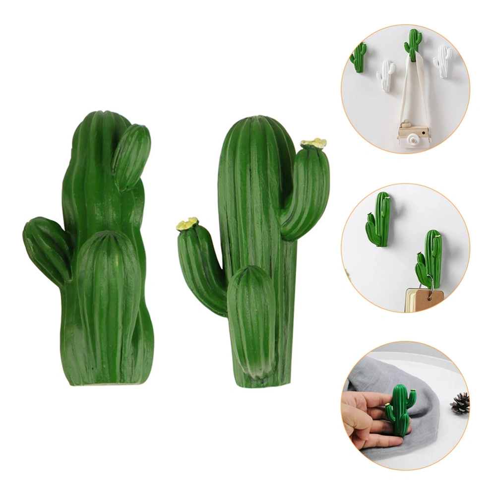 2pcs Cactus Shaped Hooks Creative Decorative Hooks Nail-free Wall Hooks (Green)