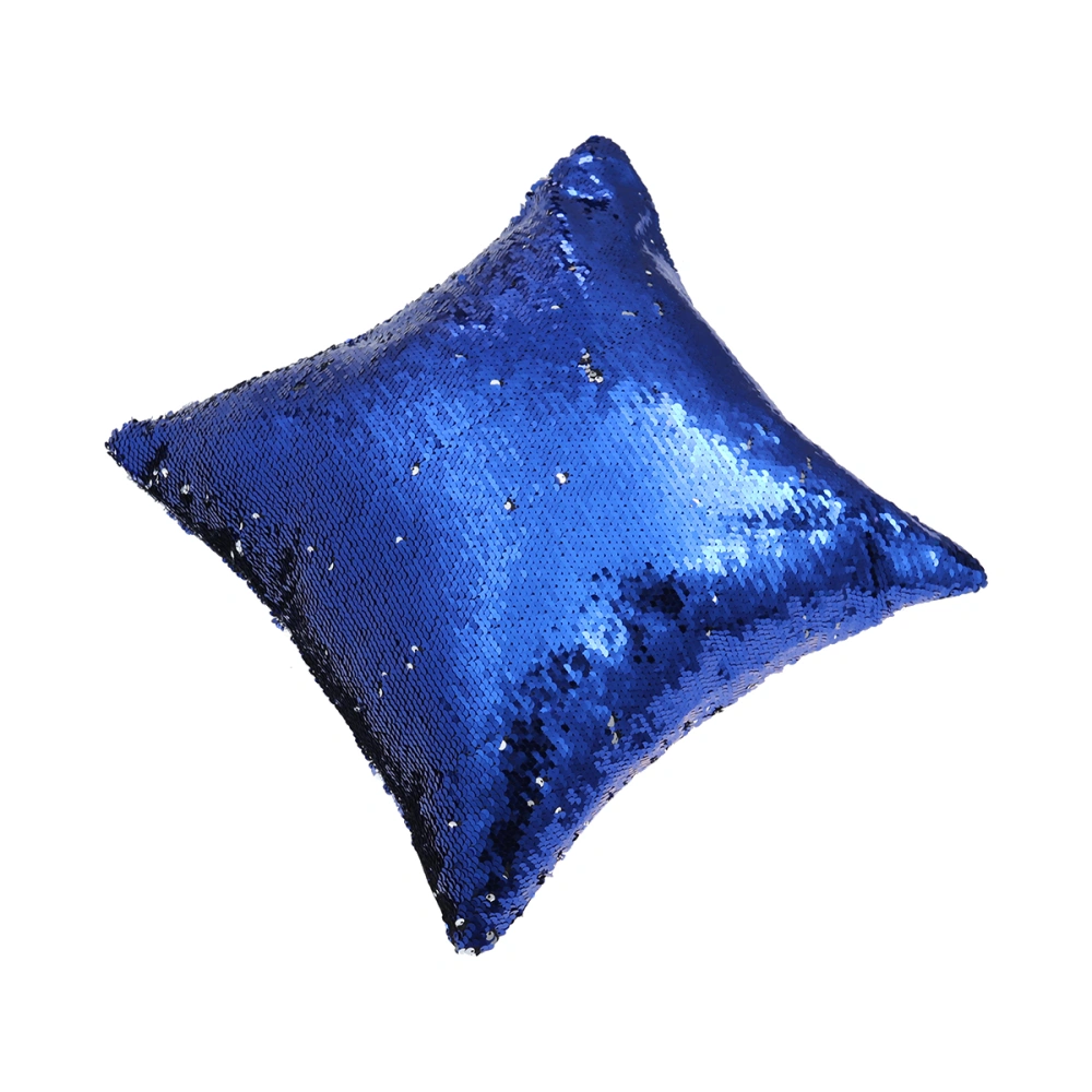 DIY Shiny Sparkling Sequins Pillow Covers Comfy Satin Cushion Covers Pillowcases with Bling Sequins for Party Christmas with Hidden Zipper Design Size - 40*40CM (Royal Blue + Silver)