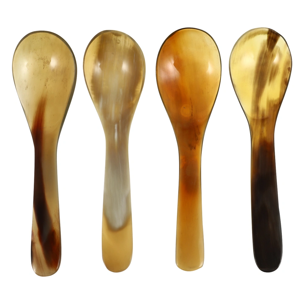 5Pcs Natural Ox Horn Spoons Coffee Spoons Mixing Spoons Ice Cream Spoons Kitchen Dessert Spoons