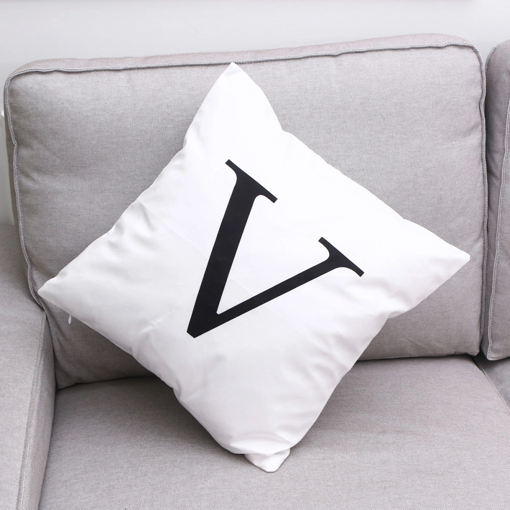 Creative LED Letter Light Up Cushion Cover Flannel Colorful Flashing Throw Pillow Case Home Decor - 45x45cm (V, White)