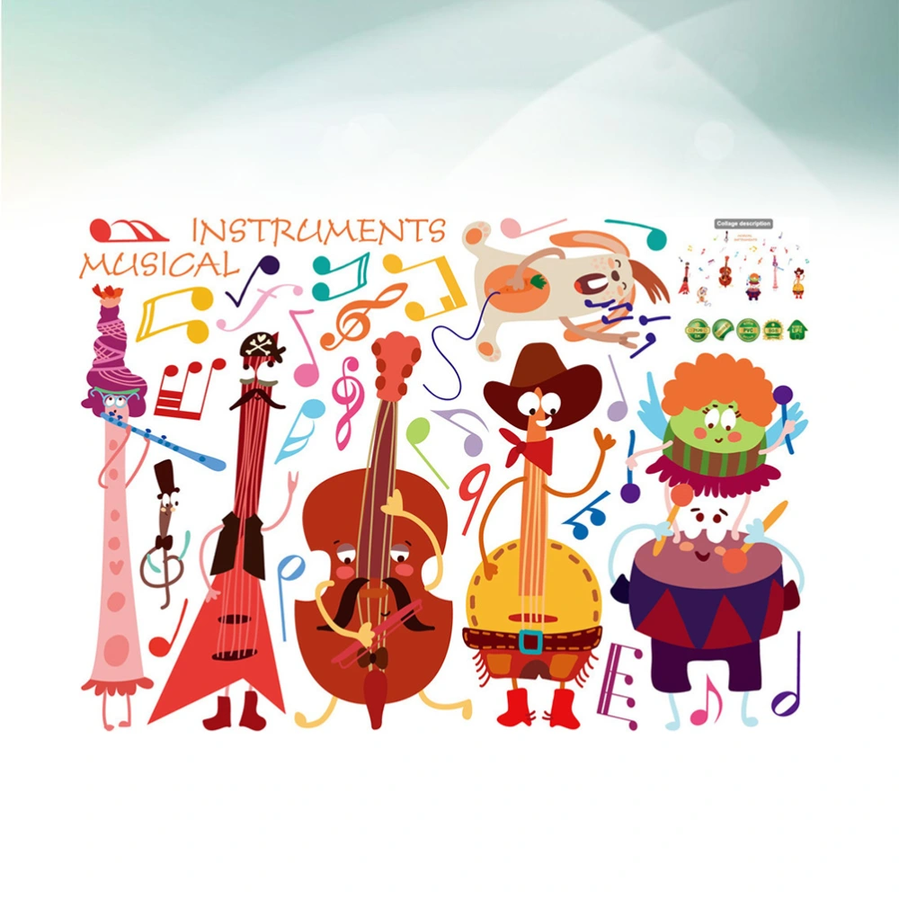 Cartoon Music Instruments Wall Stickers for Kids Room Living Room Bedroom Wall Decor DIY Home Wall Decals Wallpapers Decoation