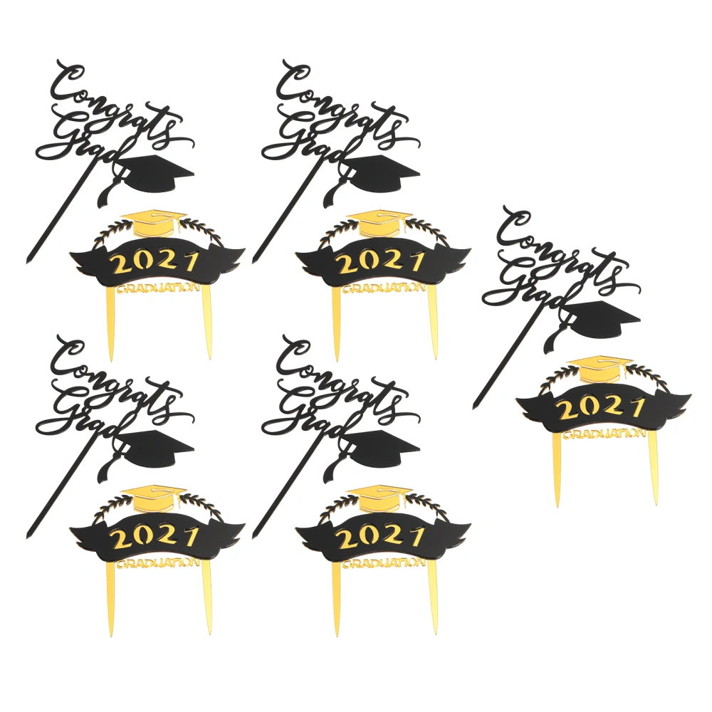 10pcs 2021 Graduation Cake Insert Toppers Party Acrylic Cake Decorative Toppers