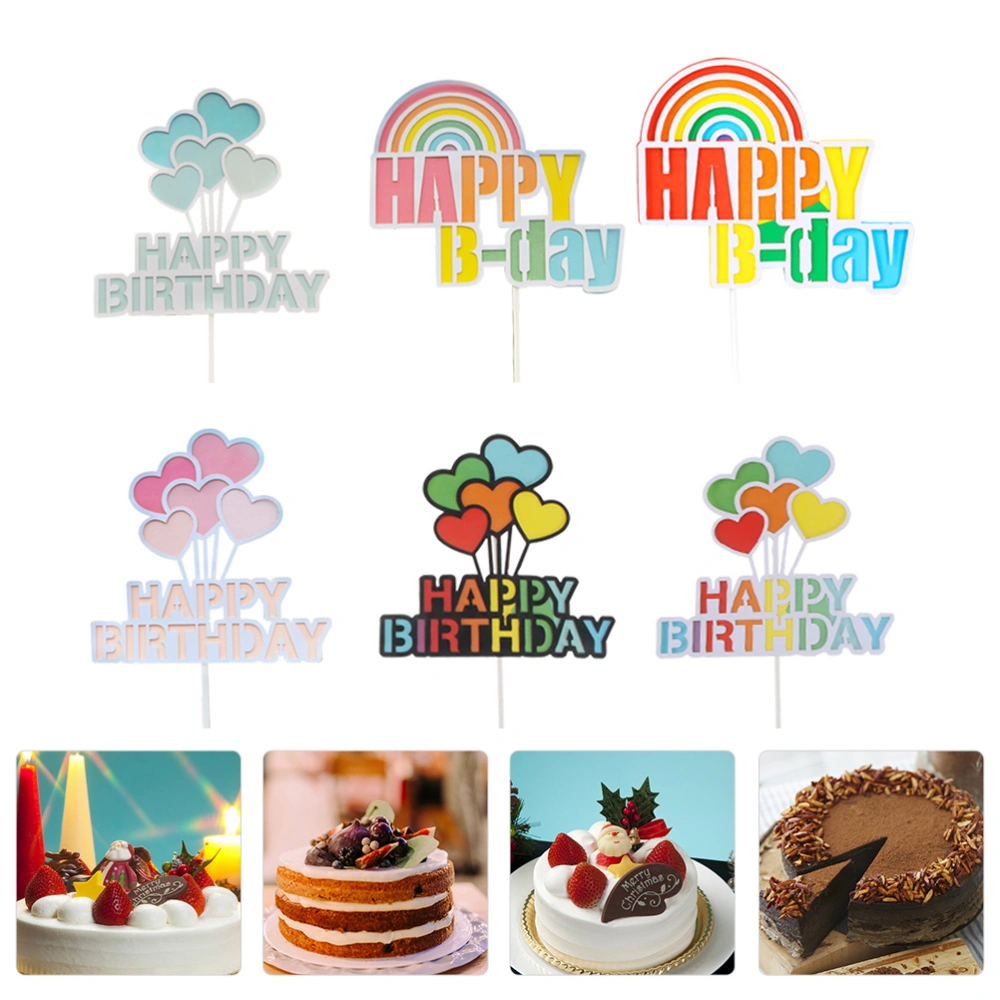 6Pcs Birthday Cake Toppers Heart Cake Toppers Cupcake Toppers Baking Supplies