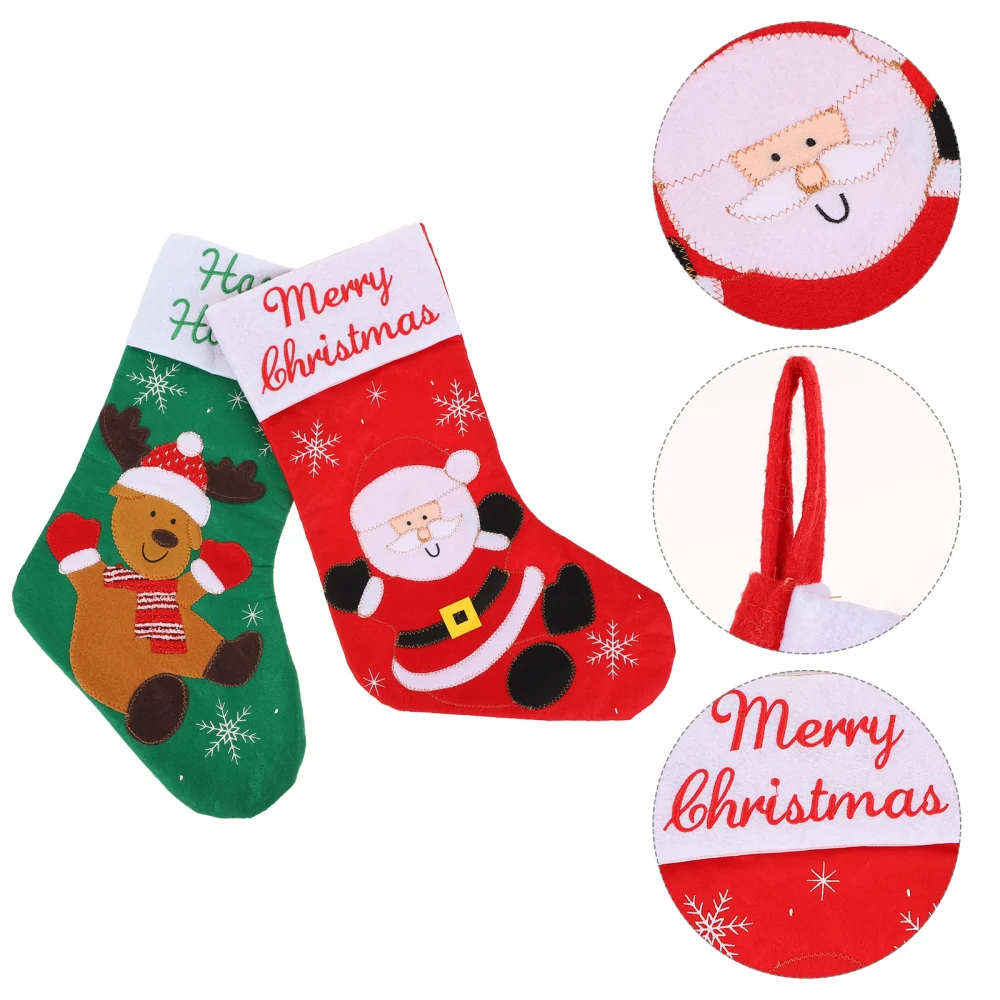 2Pcs Christmas Stocking Xmas Decor Socks Xmas Gift Bag Holiday Party Ornament