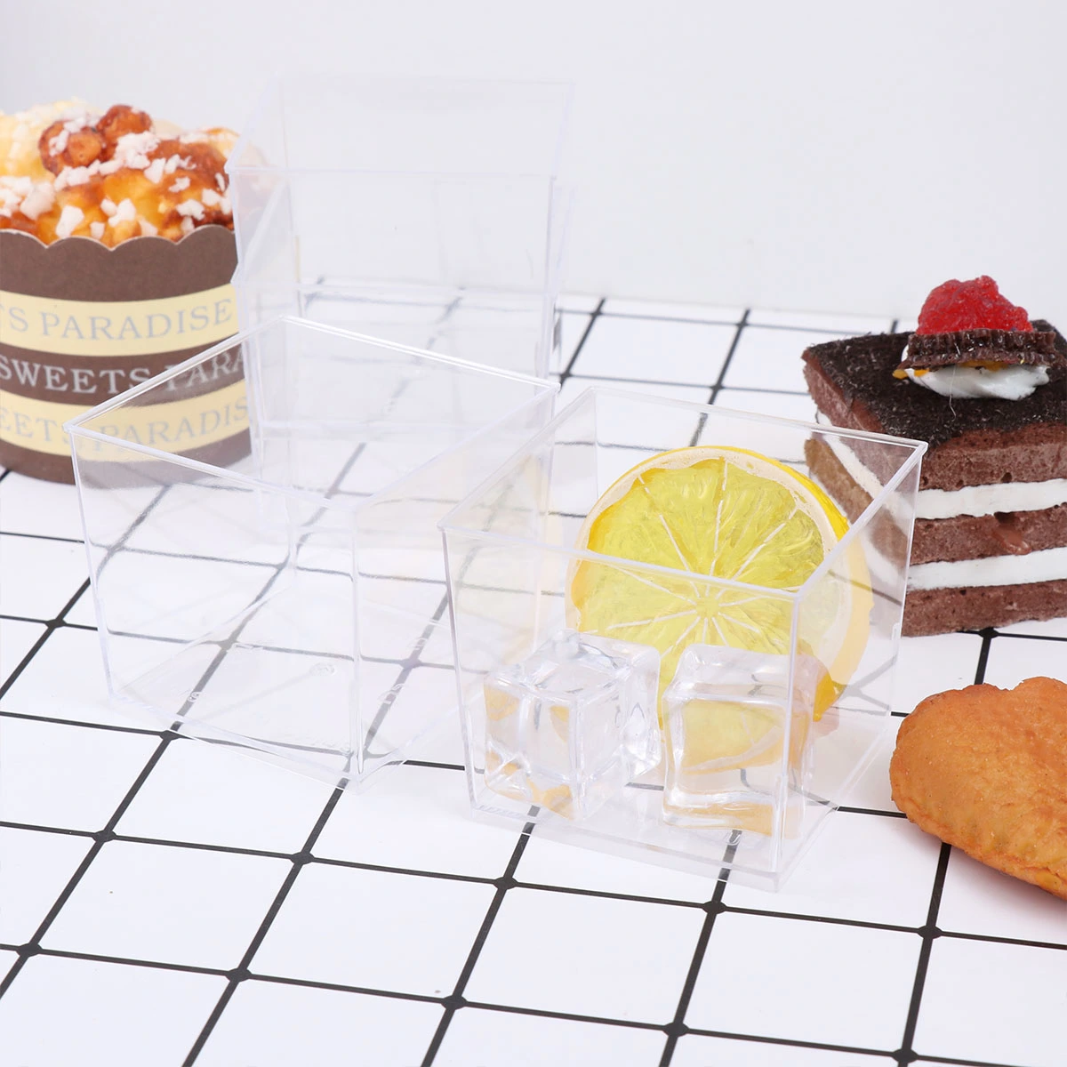 10PCS 150ML Mousse Cup Hard Plastic Dessert Parfait Appetizer Square Bowl Disposable PS Jelly Container for Party Wedding Banquet