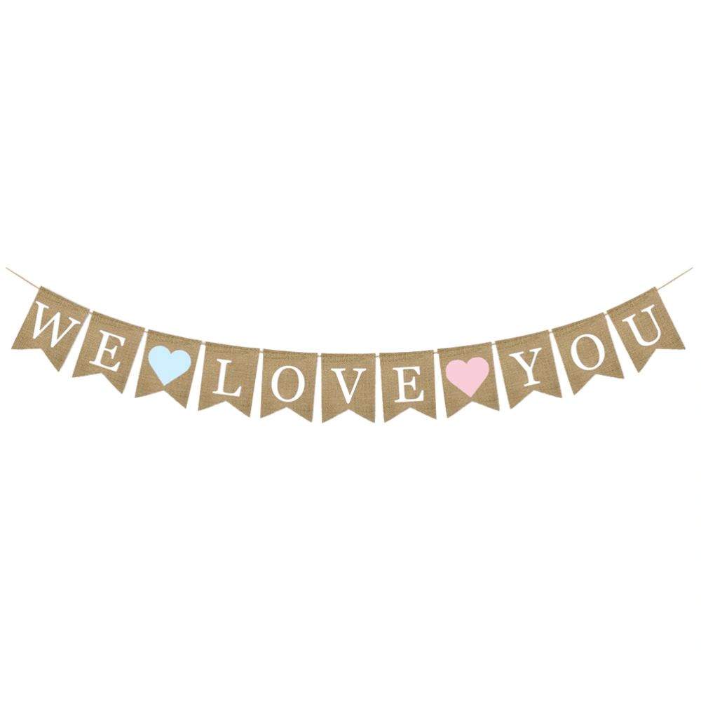 Burlap Banner We Love You Hanging Bunting Baby Shower Pennant Swallowtail Shaped Pull Flag Party Photo Prop Sign