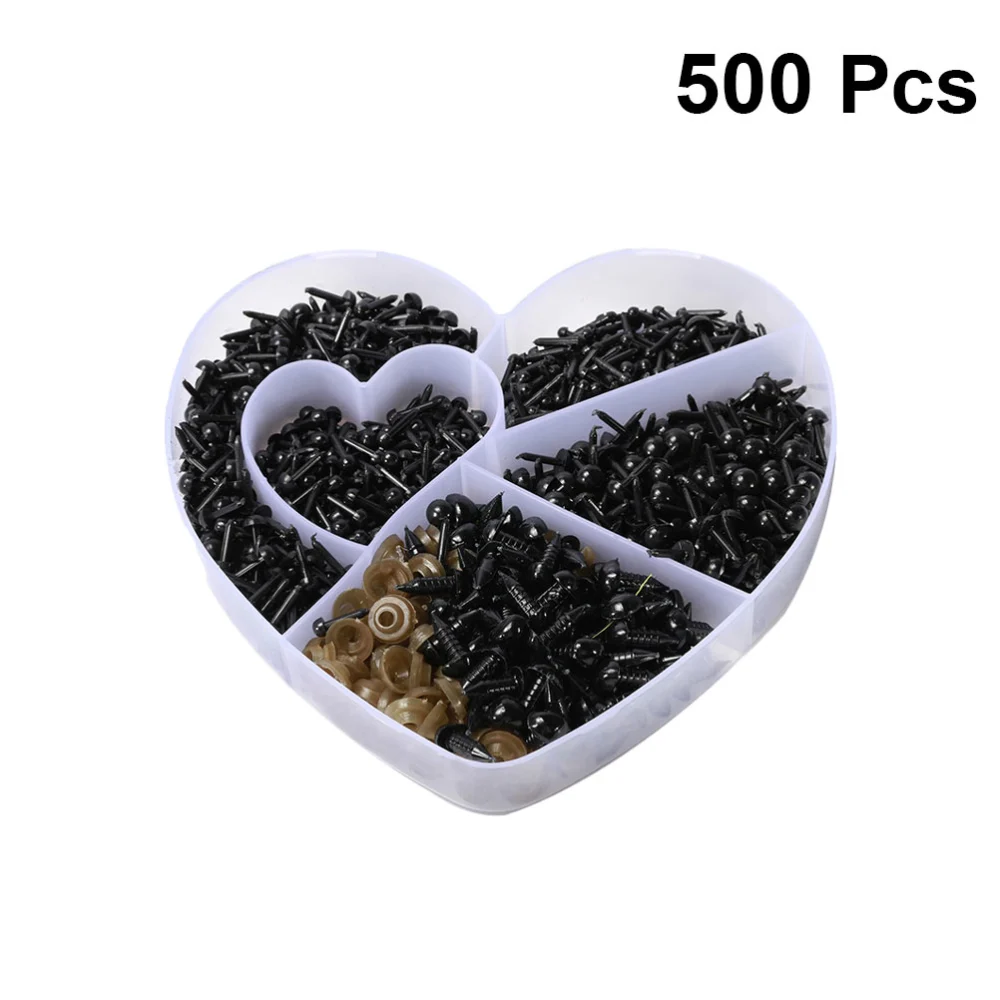 1 Pack 500 Pcs Multi-size DIY Crochet Dolls Eyes Animals Doll Eyes Accessories with Storage Box for Art Craft Toys Supplies Black (3/4/5/6mm Eyes, 8mm Nose with Back Buckle Style, 100 for Each)