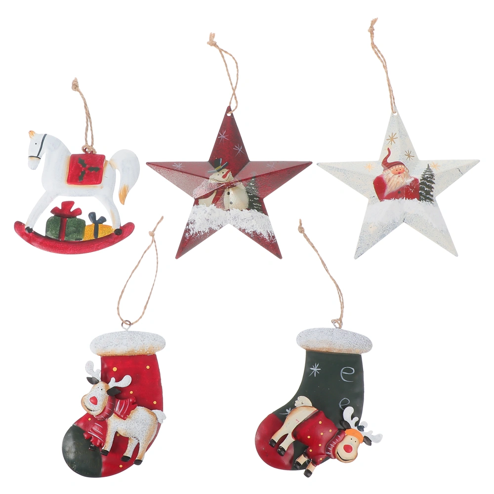 5Pcs Iron Art Socks Adornments Xmas Treetop Ornaments Decorative Xmas Props