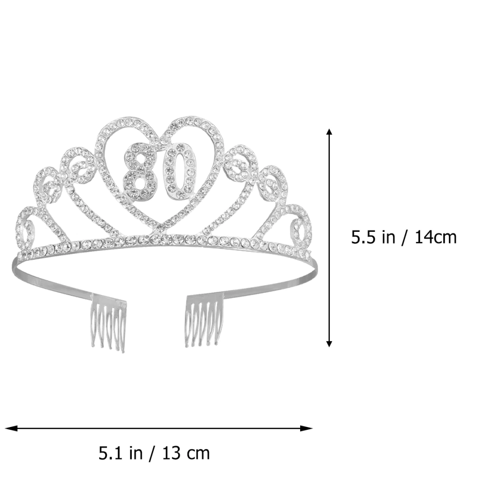 1PC Crown Hollow Alloy Rhinestone Crown with Hair Comb for 80th Birthday